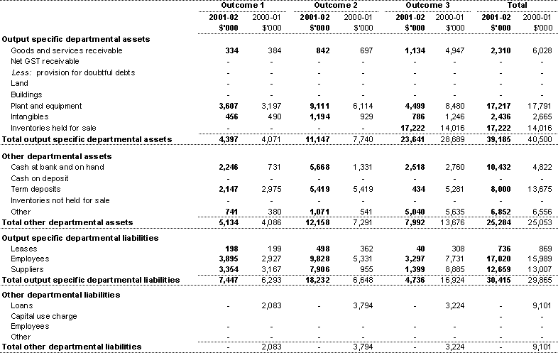 Note 25C - Major classes of departmental assets and liabilities by output group